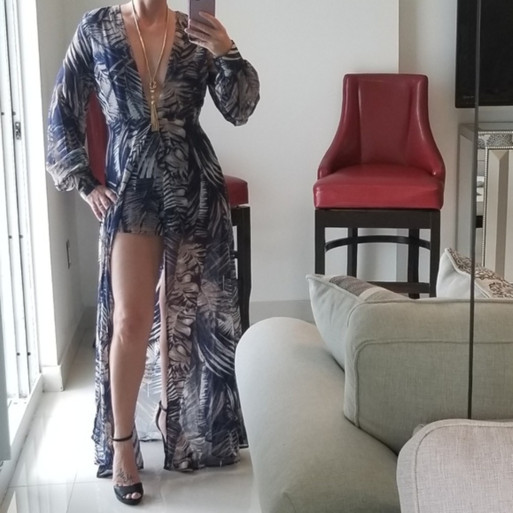 SOLD OUT  Printed Low Cut Long Layered Romper/Maxi